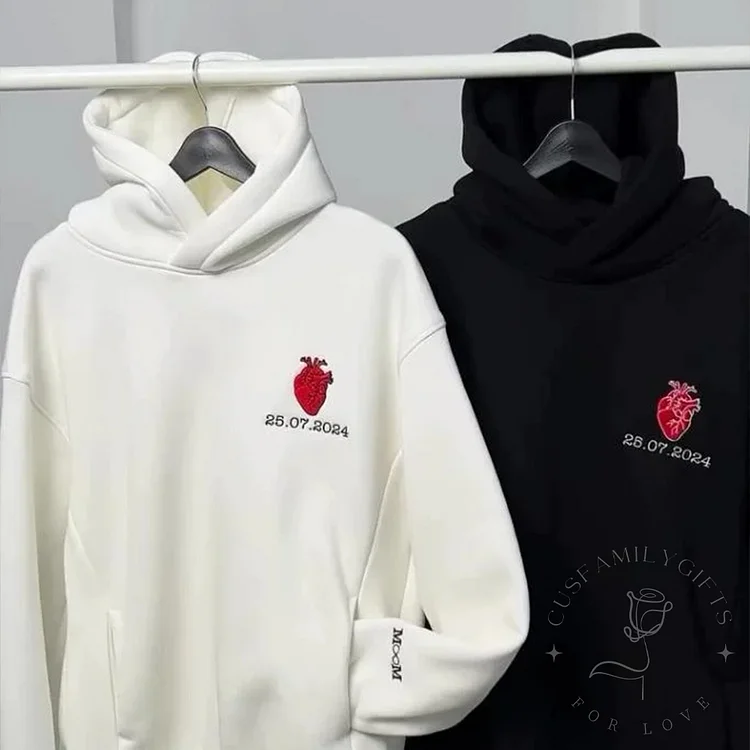 Personalised Initial Heart Sweatshirt, Sleeve Embroidery Couple Matching Sweater, Custom Name Initial Unisex Top