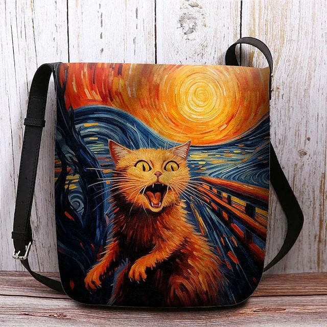 Style & Comfort for Mature Women Women's Frightened Cat Print Crossbody Bag