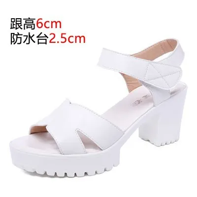 Breakj Breakj Leather High Heel Waterproof Sandals Women Fashion Crocodile Pattern Walking Shoes Summer Coarse Heel Magic Sticky H Women's Shoes