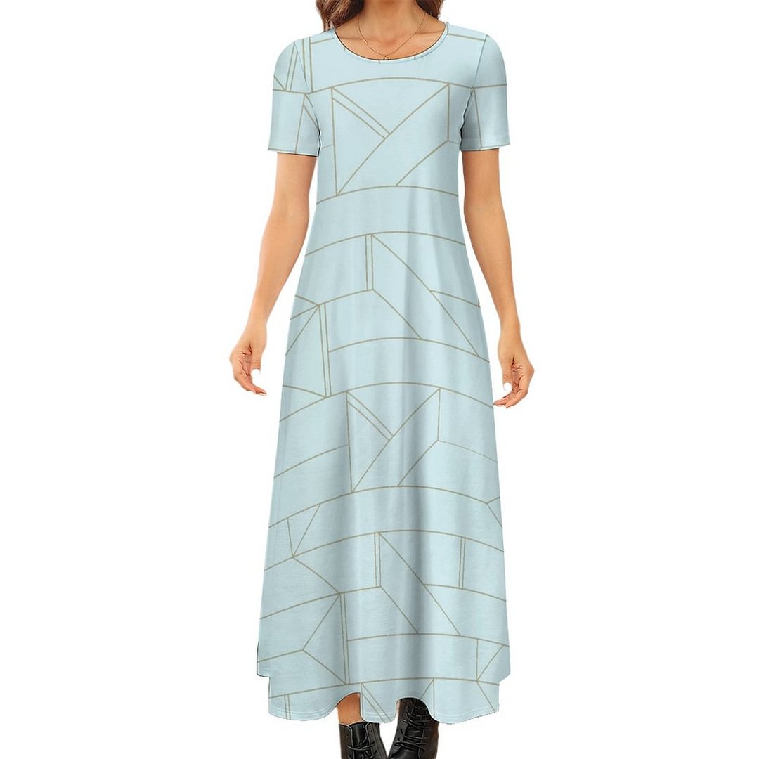 Sky Barbican Pattern Scion Summer Maxi Dresses Casual Short Sleeve Loose Plus Size Dress