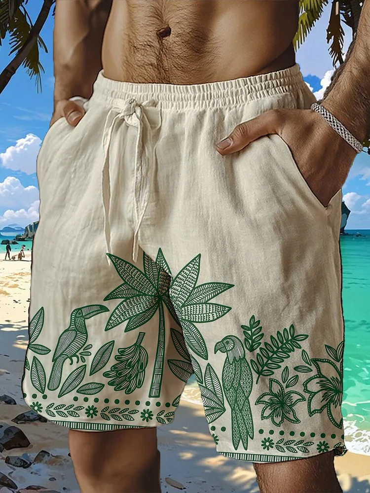Men's Vacation Tropical Plant Bird Print Print Casual Shorts
