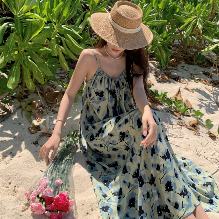 Churchf Churchf French Dress Female Spring And Summer Loose Design Sense Small Green Condole Skirt Seaside Vacation Long