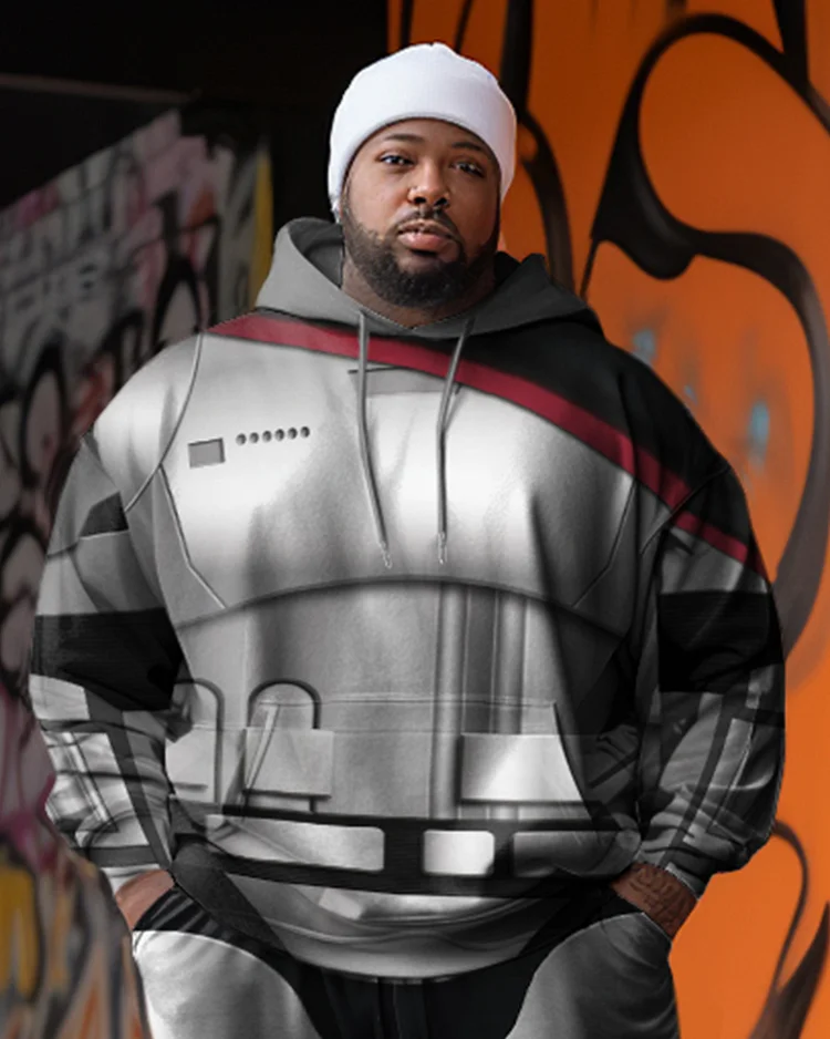 Silver Robot Men's Plus Size Cosplay Hoodie Two-Piece Set