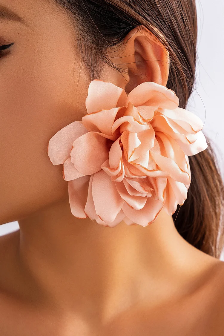 Fashion White Big Flowers Handmade Satin Earrings