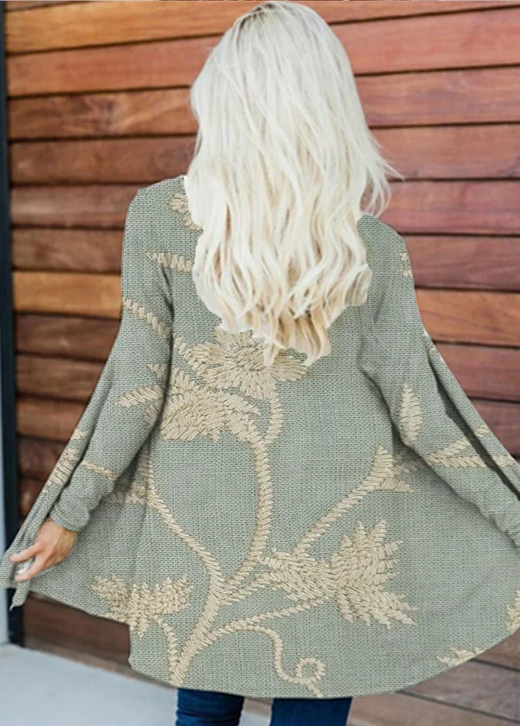 Floral Pattern Stylish Open Front Cardigan
