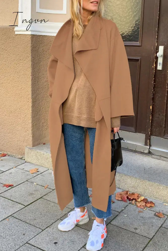 Ingvn - Elegant Solid Turndown Collar Outerwear Brownness / S Outerwear/Coats & Cardigan
