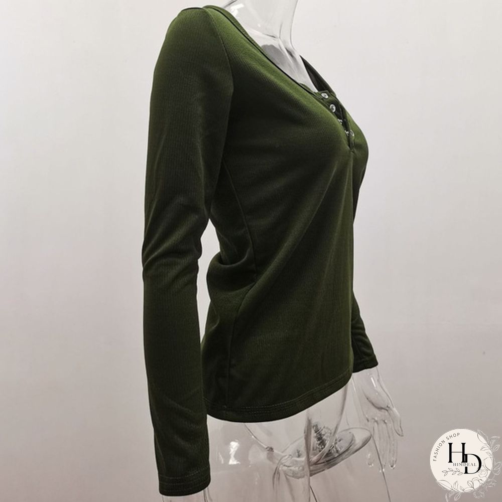 Spring Tight-fitting Bottoming Shirt U-neck Ribbed Long-sleeved Blouse Women's Clothing