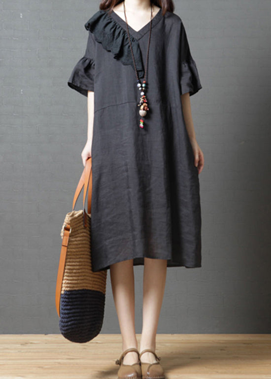 VCSHOES Black V Neck asymmetrical design Dress Flare Sleeve