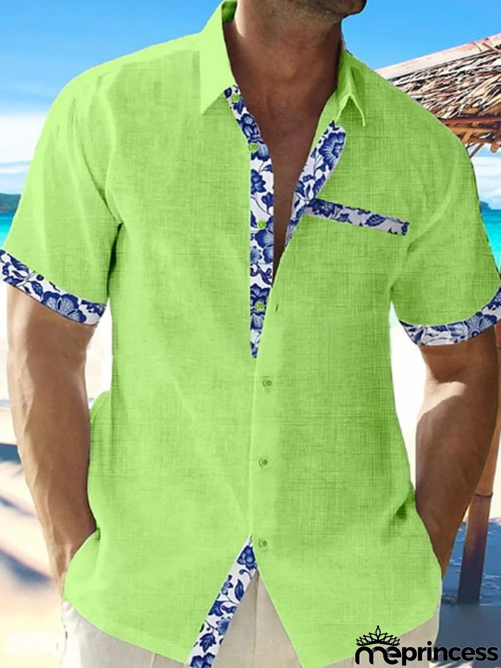 Floral-Print Contrast-Panel Casual Shirt