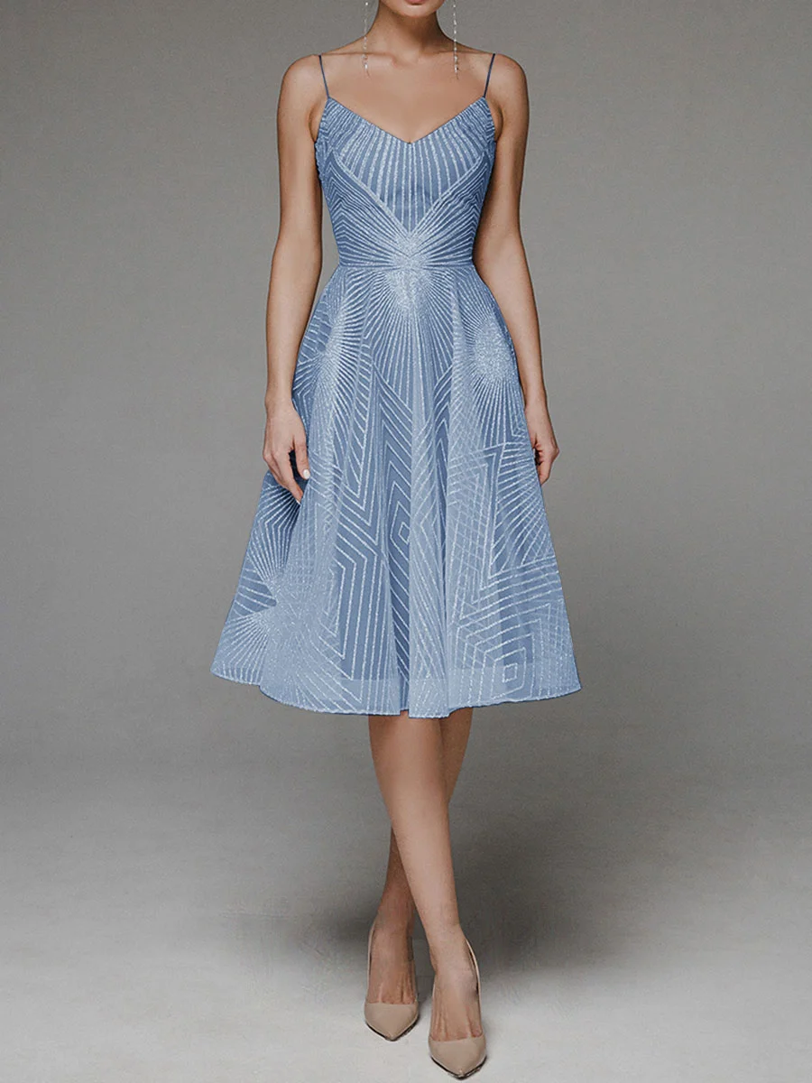 V-neck Strap Striped Dress