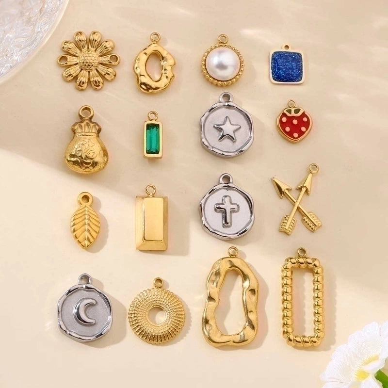 3 PCS/Package 14*14mm 4*11mm 9*22mm 201 Stainless Steel 18K Gold Plated Arrow Strawberry Gourd Polished Jewelry Accessories Pendant