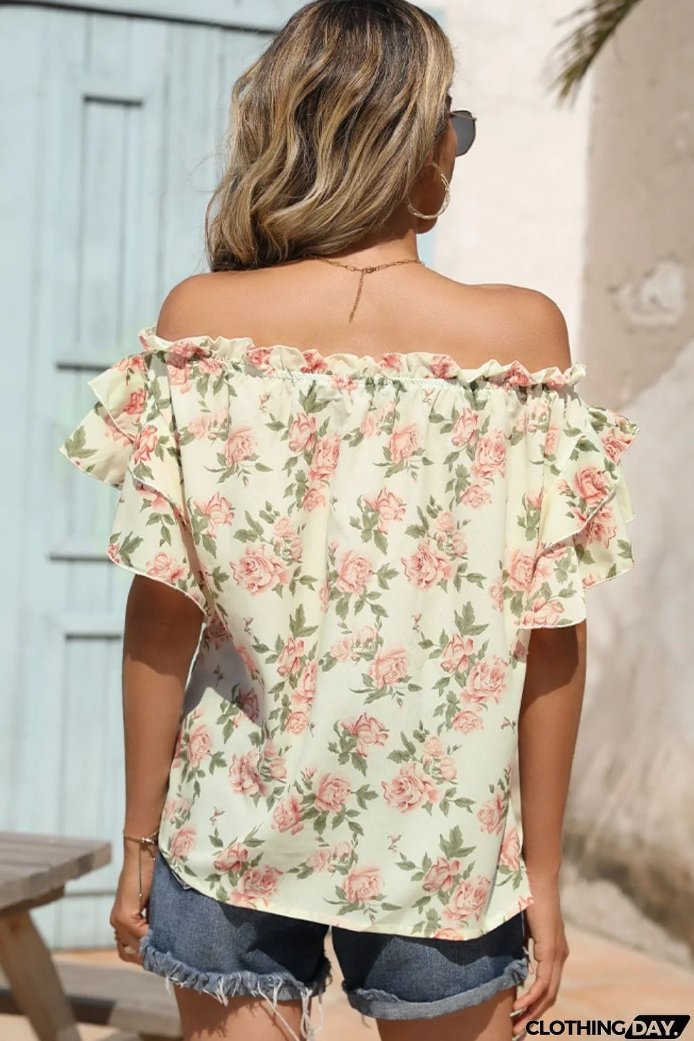 Floral Frill Trim Off-Shoulder Blouse