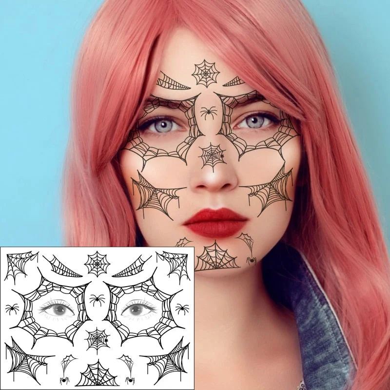Waterproof Temporary Tattoo Sticker Spider Net web Gothic Face Art horrible Halloween Flash Tatoo Fake Tatto for Men Women