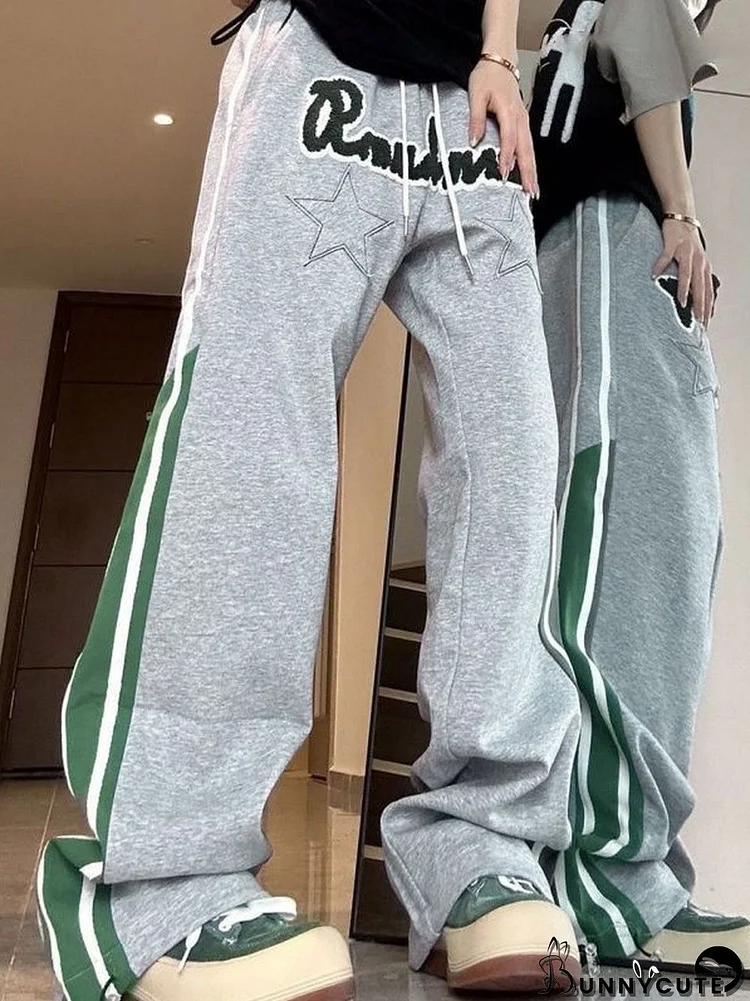 Flocking Print Star Patch Baggy Sweatpants