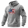 Men's Vintage American Flag Patriotic Print Pocket Long Sleeve Hoodie by Inlyline