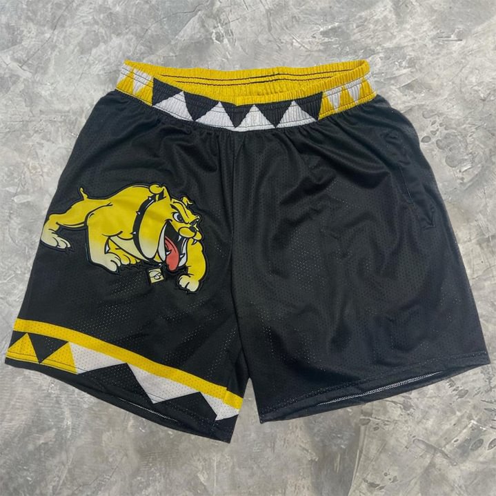 Yellow and black contrast casual mesh print shorts