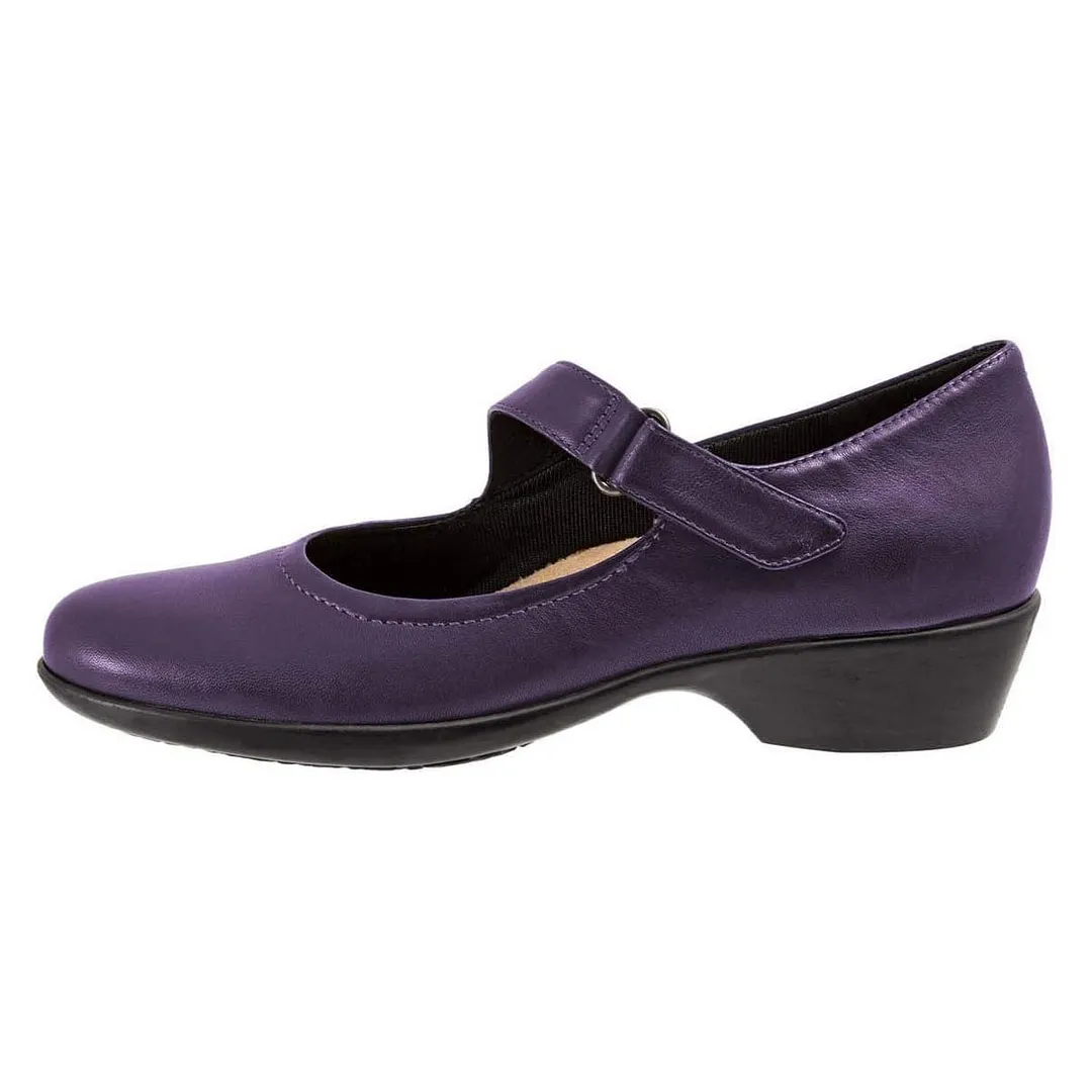 Women's Retro Round Toe Velcro Purple Mary Jane Shoes Heels