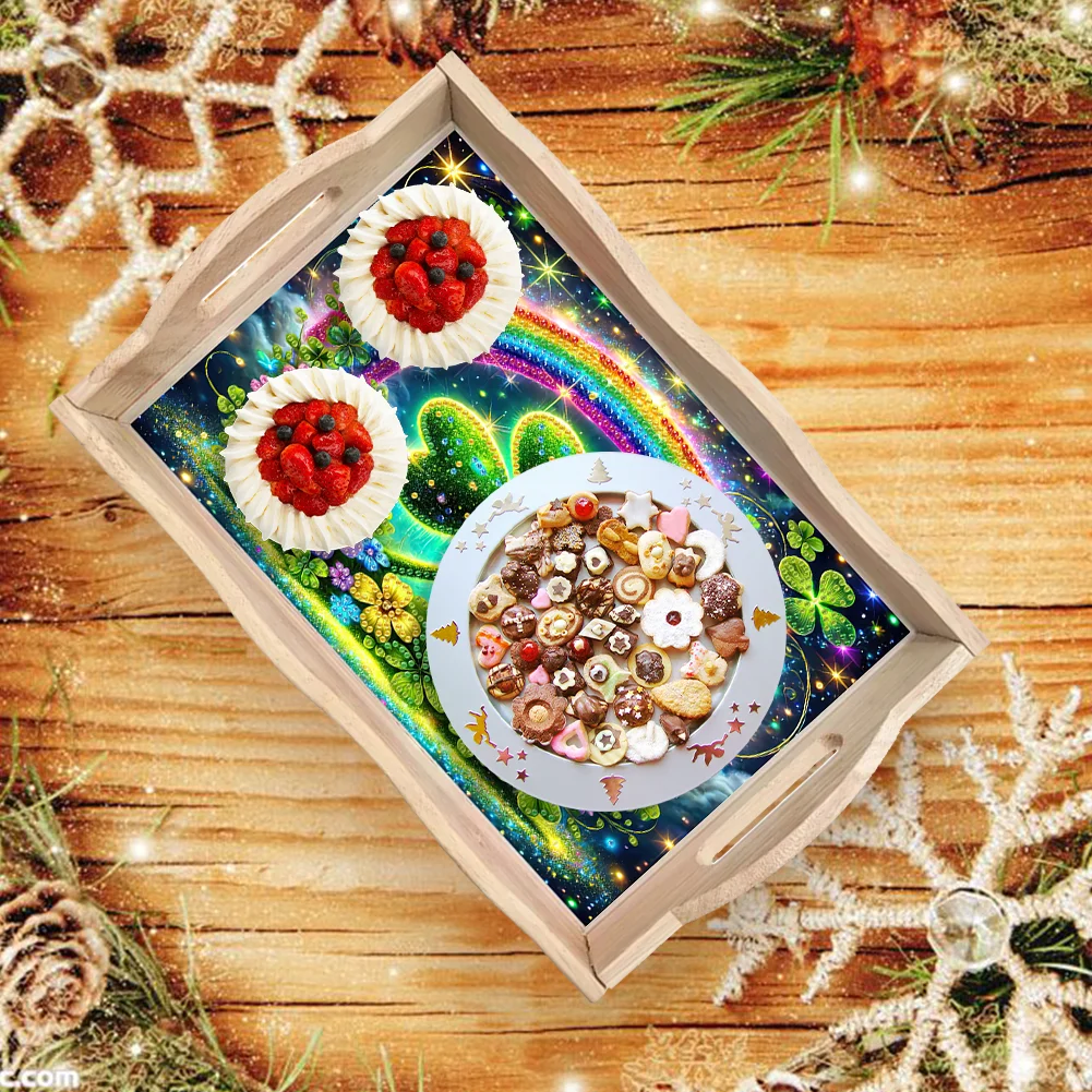 5D DIY Wooden St. Patricks Day Diamond Painting Tray Art Craft for Desk Coffee Table