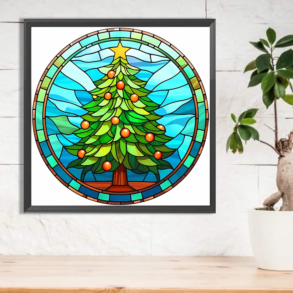 Diamond Painting - Full Round Drill - Stained Glass Xmas Tree(Canvas|30*30cm)
