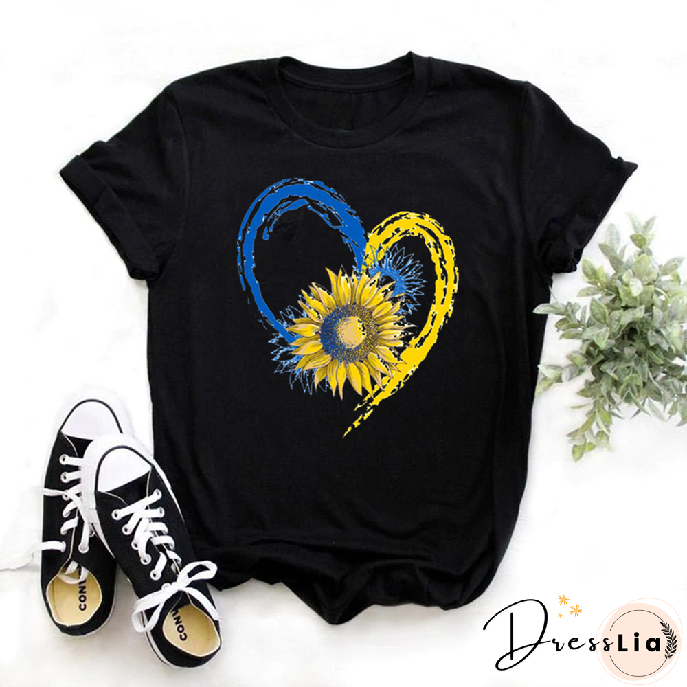 Cool Ukraine Flag Sunflower Vintage Ukrainian Lovers Ukraine Print Women Graphic T-Shirt Summer Y2K Top Casual Oversized T Shirt