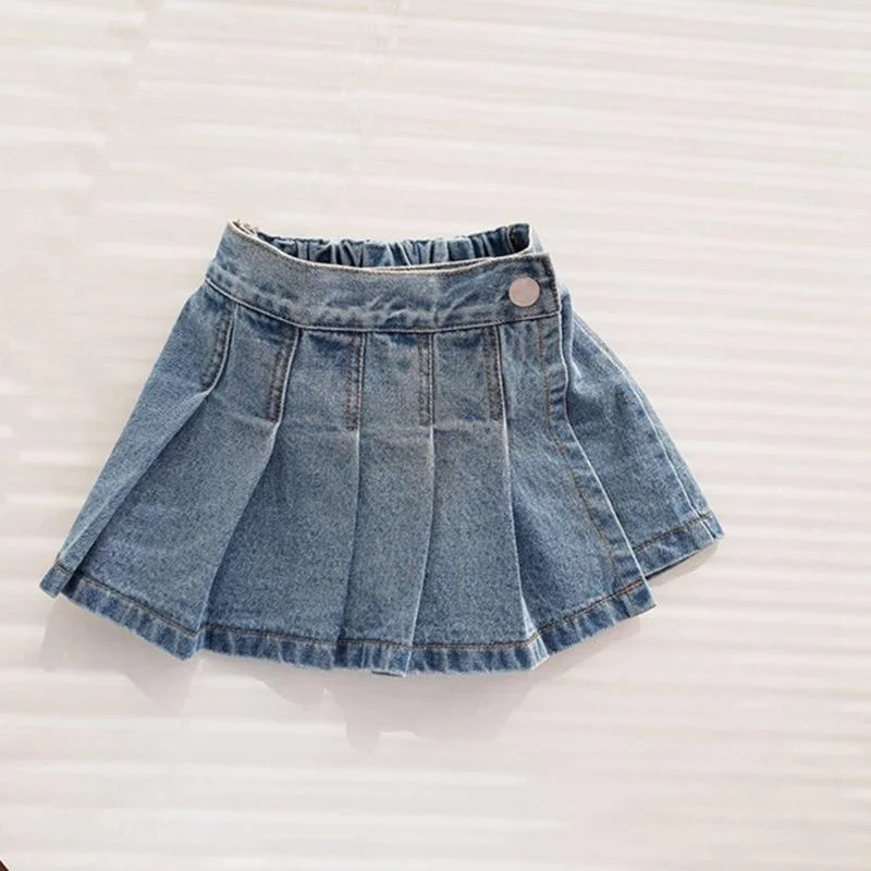 2-7T Jeans Skirt Shorts For Girls Toddler Kid Baby Clothes Summer Denim Pleated Skirt Shorts Girls Elegant Cute Sweet Trousers