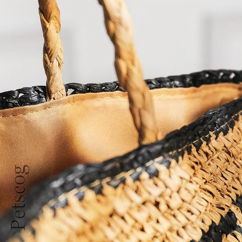 Right logo Women's Straw Bag Simple Design Woven Tote Bag Summer Beach Travel Shoulder Bags Bolso Mujer 2022