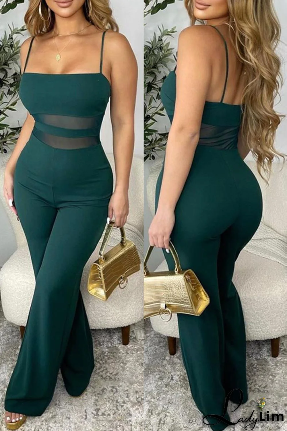 White Sexy Casual Solid Backless Spaghetti Strap Skinny Jumpsuits