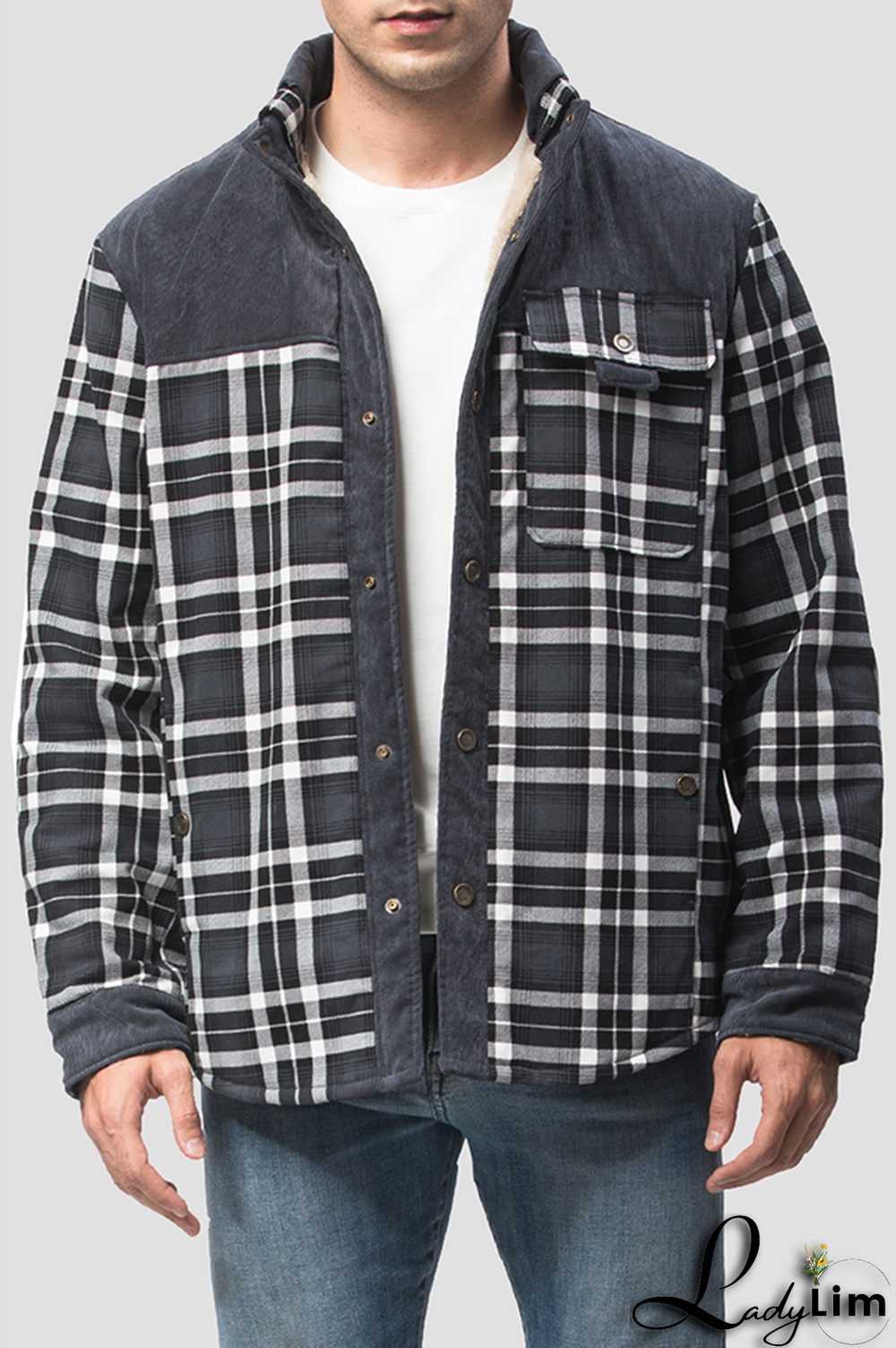 Dark Green Casual Plaid Split Joint Buckle Turndown Collar Outerwear