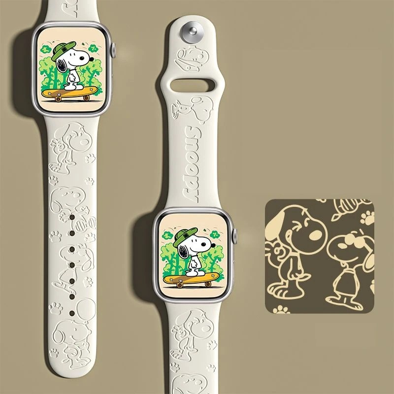 Peanuts Snoopy Relief Carving Strap for Apple Watch Band 44mm 40mm 45mm 41mm 38mm 42mm Silicone Solo Loop Bracelet IWatch 8 Ultra 7 6 5 A Cute Shop - Inspired by You For The Cute Soul 