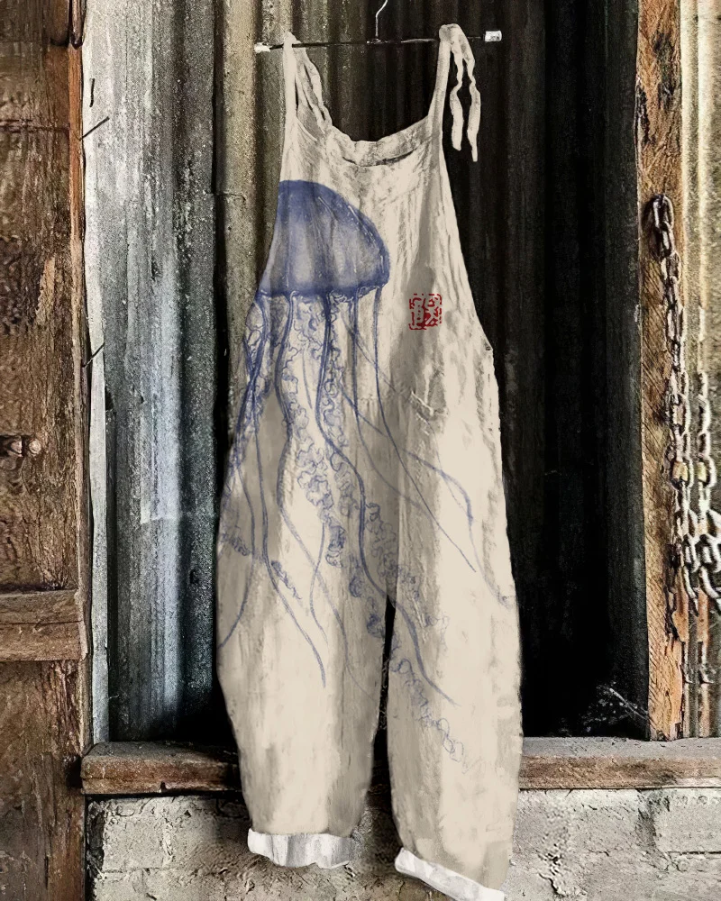 Vintage Jellyfish Art Loose Casual Jumpsuit