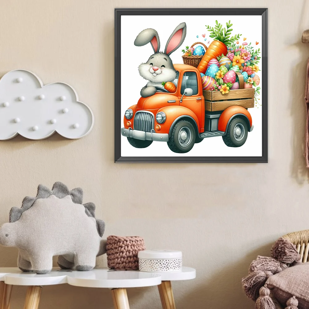 Diamond Painting - Full Round Drill - Easter Bunny Car(Canvas|40*40cm)
