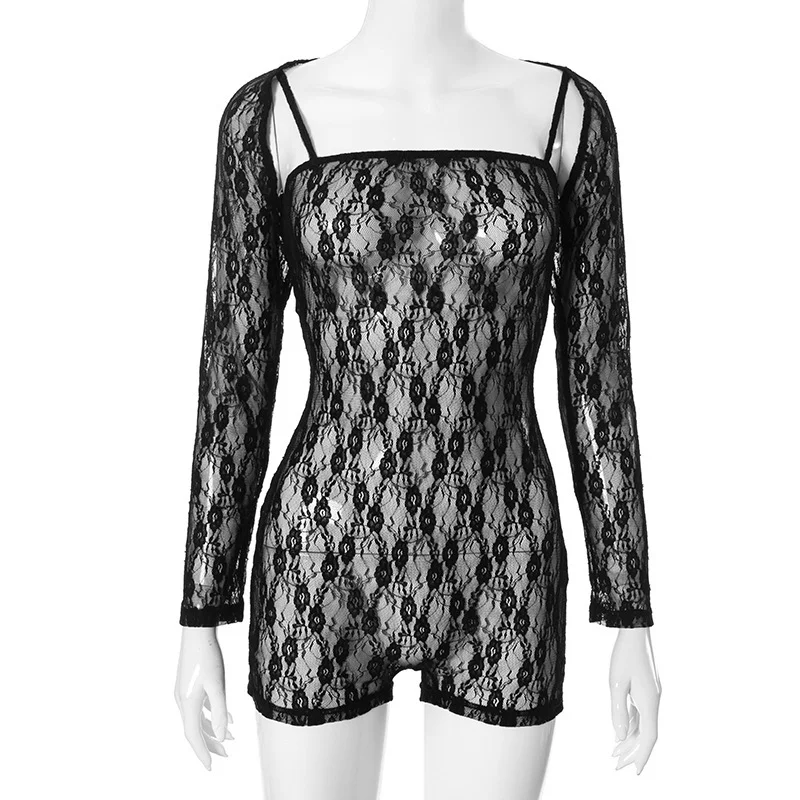 Uveng Uveng New Women's Hottie Fashion Lace Empty Long Sleeve Sumpension Slings