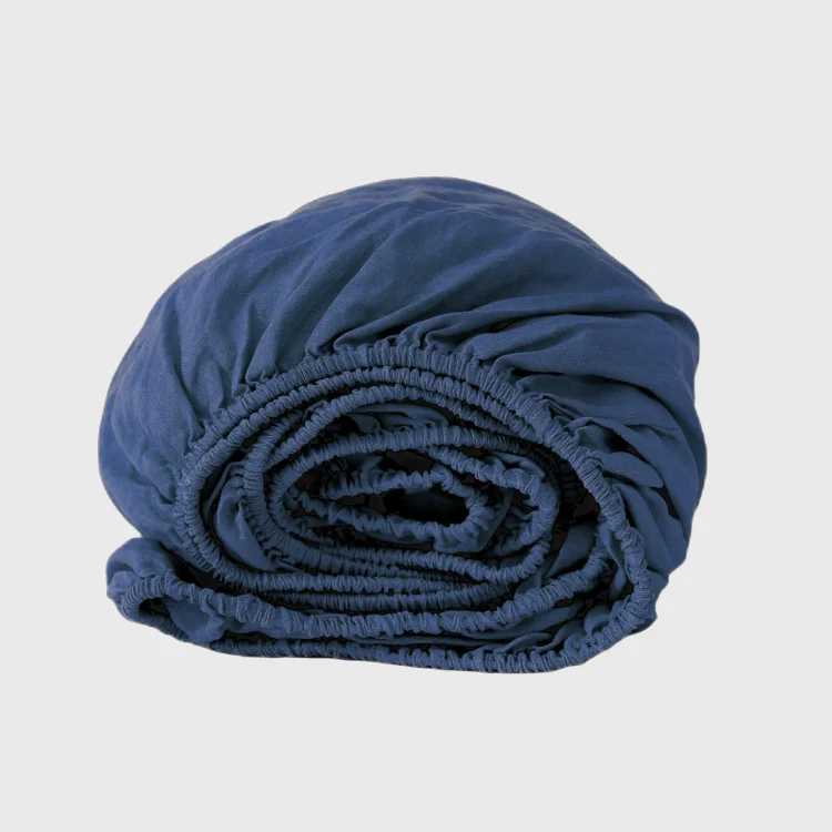 Navy French Linen Fitted Sheet Linen Time
