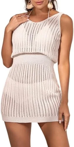 Crochet Hollow Out V Neck Vacation Beach Cover Up