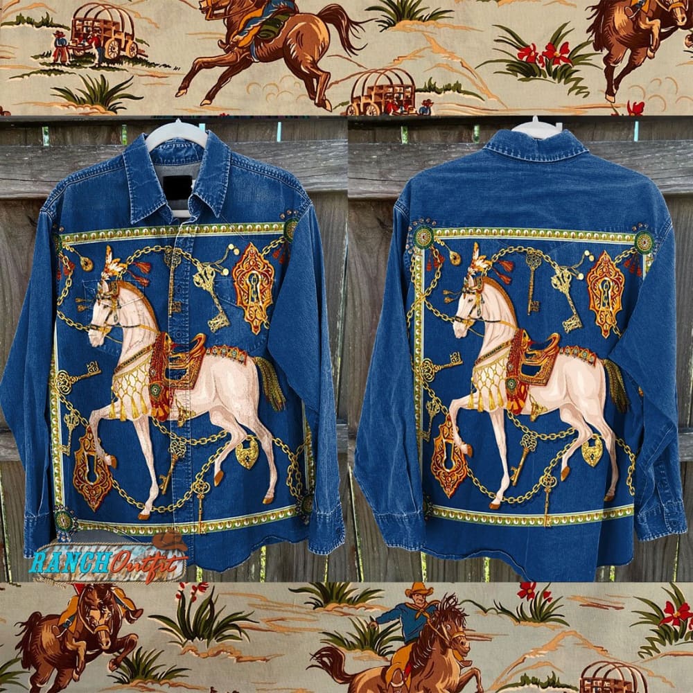 Vintage Animal Pattern Horse Print Casual Shirt Multicolor / S