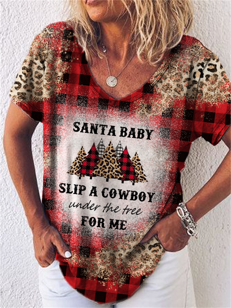  Santa Slip A Cowboy Leopard Plaid Bleached T Shirt Westsshops