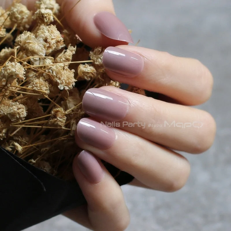 24pcs new product Brow sales Nude color false nails Blue long rose red oval head fake nail pink candy color gray Full set purple-Nail Inspo