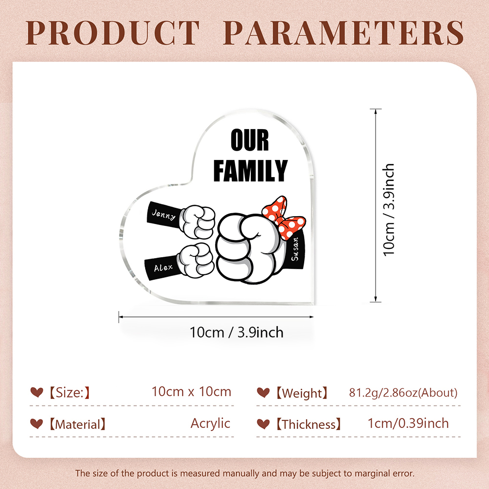 À ma Maman/Mamie - Plaque Acrylique en Forme de Cœur 3 Prénoms Personnalisés avec 1 Texte