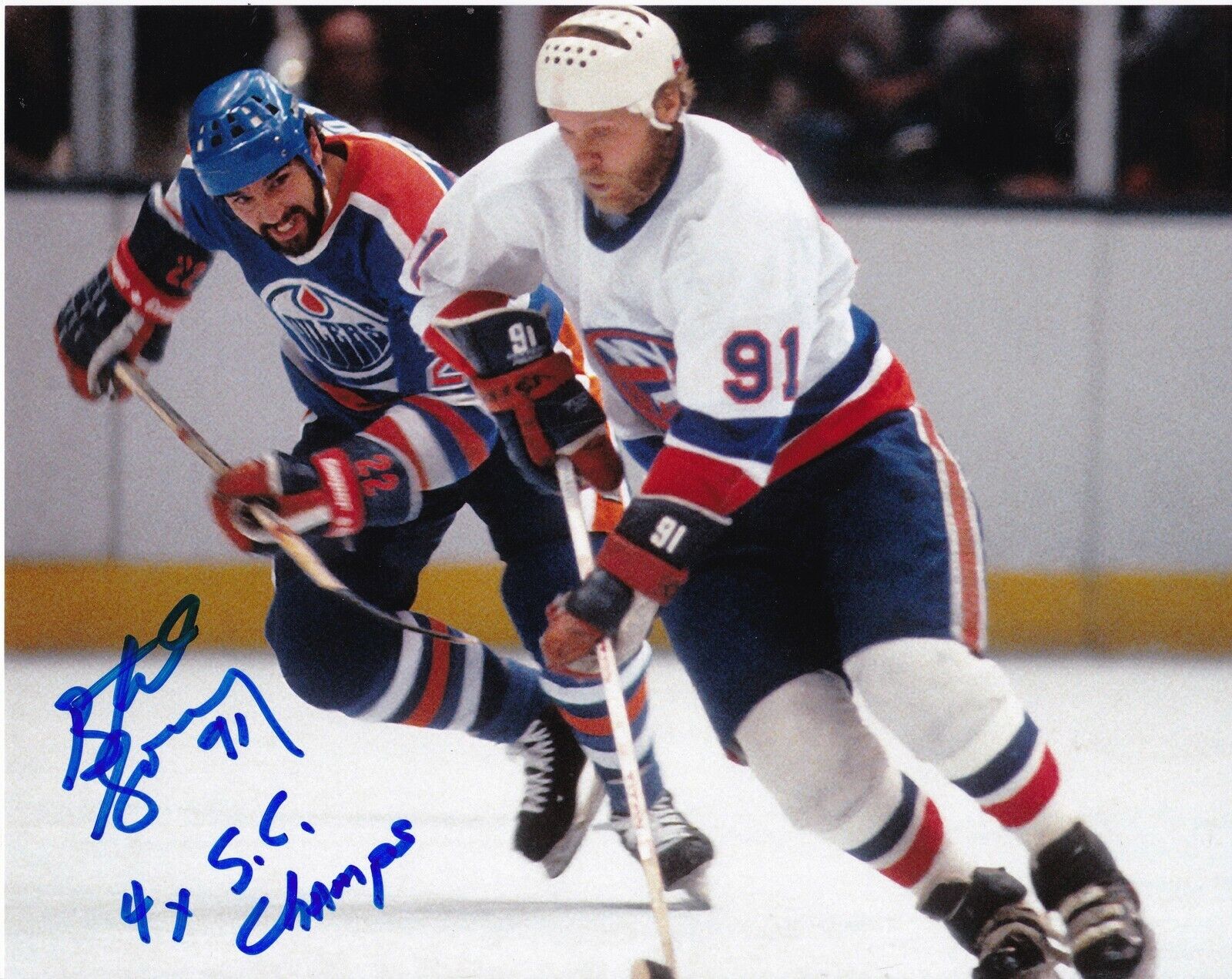 BUTCH GORING NEW YORK ISLANDERS 4 X STANLEY CUP CHAMPS ACTION SIGNED 8x10