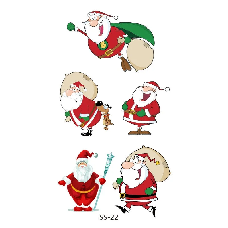 Christmas Tattoo Stickers Santa Claus Temporary Fake Tattoos Paste on Face Arm Leg for Children Body Art Sticker