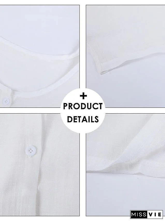 Women's Casual Dress Shirt Dress Cotton Linen Dress Mini Dress Blue Purple Pink Short Sleeve Pure Color Spring Summer V Neck Beach Basic Daily Weekend Loose Fit Linen S M L XL XXL 3XL