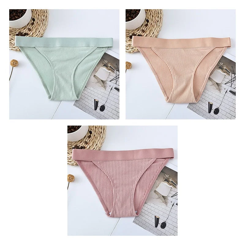 3pcs Cotton Panties Underwear For Women Sports Striped Briefs For Ladies Female Lingerie Woman Intimates Cotton Panties BANNIROU