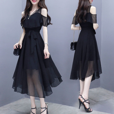 Kanonion Dress fashion Woman Summer irregular hem short sleeves solid color V neck Dresses Casual Vestidos dropshipping HTHFF526
