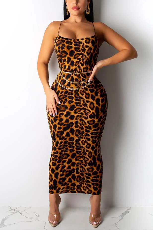 Sexy Leopard Print Sling Dress（Without Belt）