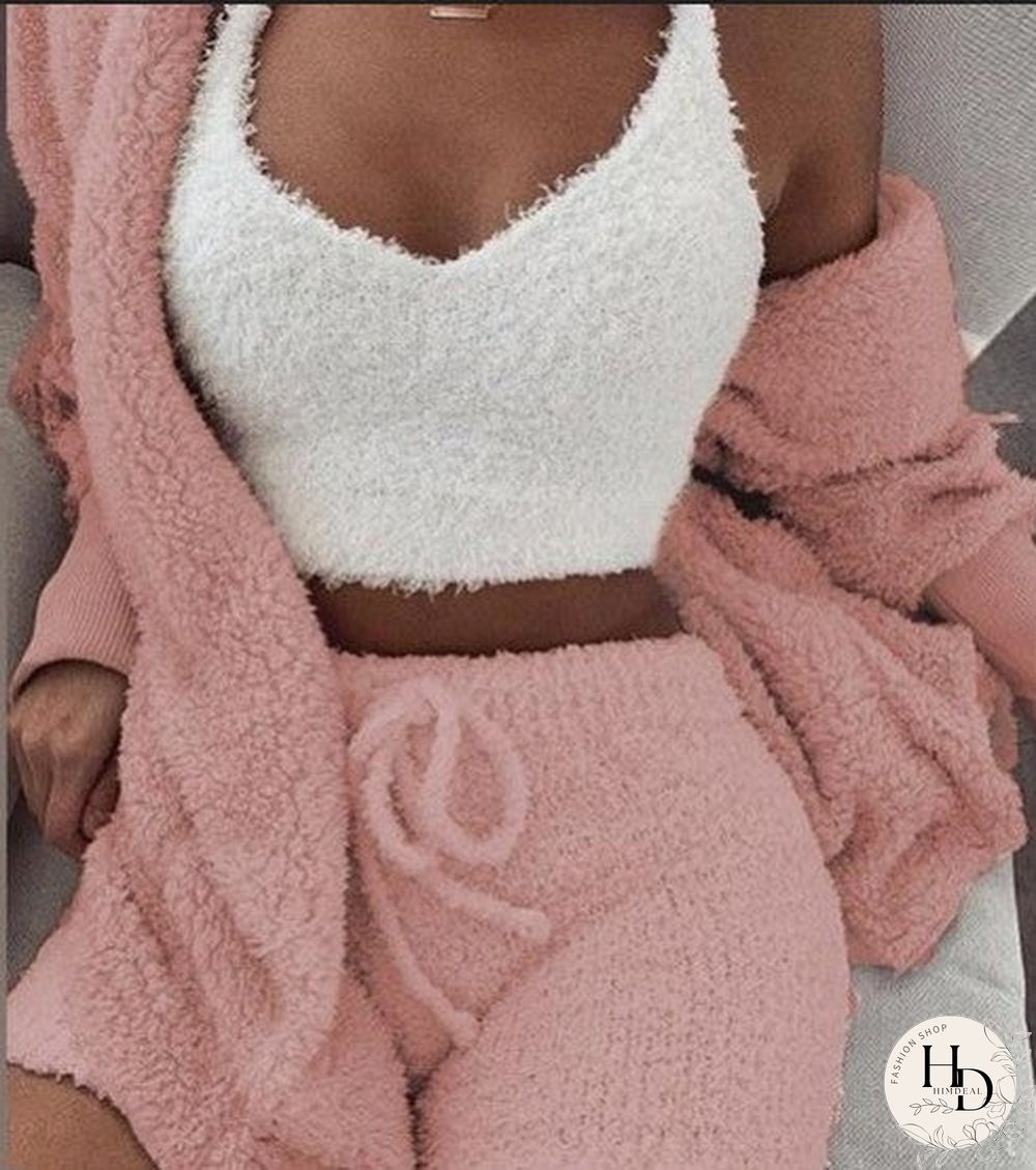 Comfy Faux Fur Crop Top Shorts And Jackets