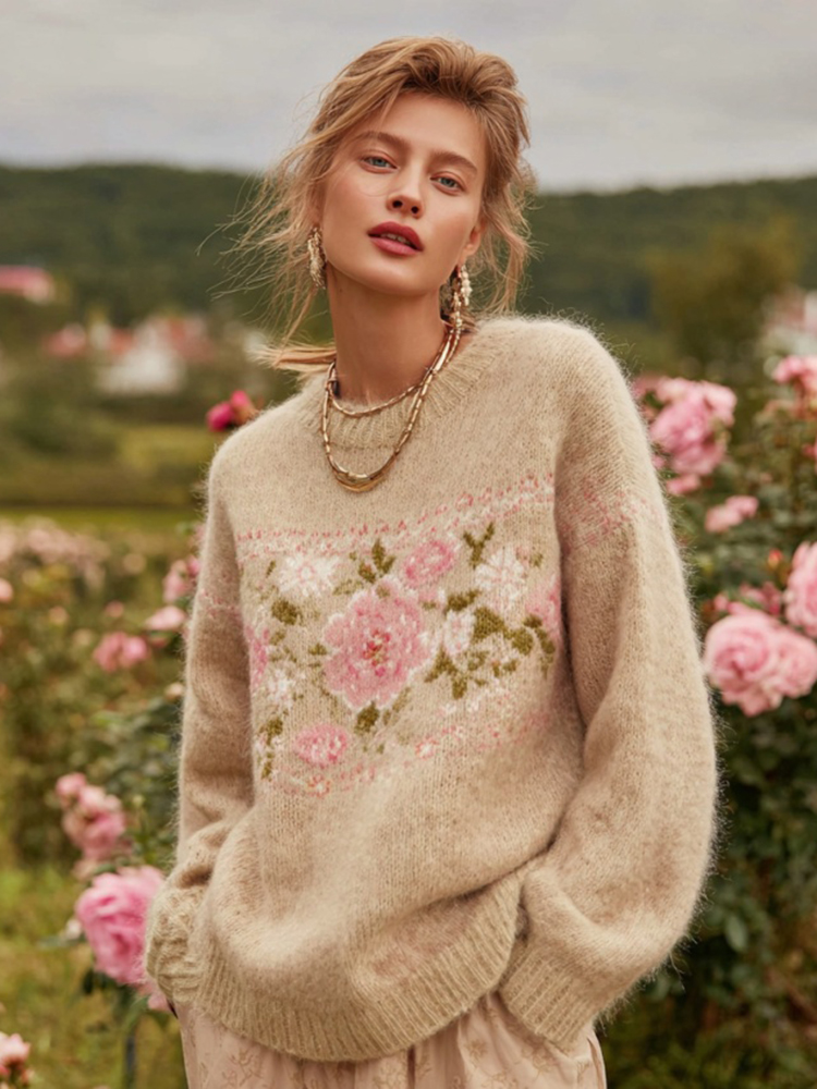 Women's Vintage Pink Rose Cozy Sweatshirt Women's Vintage Pink Rose Cozy Sweatshirt - Image 1