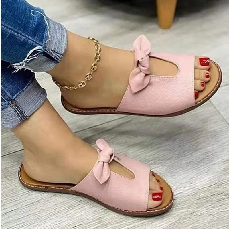 Fashion Women Sandals Shoes Open Toe Vintage Summer Beach Shoes Women Casual Slipper Women Cute Butterfly-Knot Zapatillas Muje