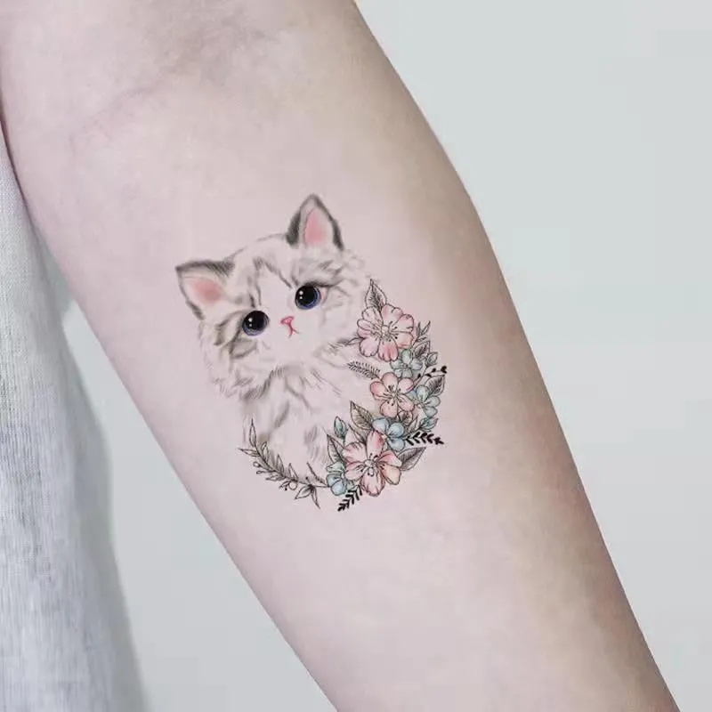 Tatoo Waterproof Cat Japanese Cute Pet Arm Semi Permanent Tattoo Cat Animal Funny Tattoo Sticker Temporary Tattoos for Men Women