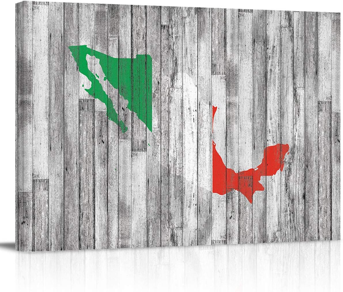 Beauty Decor Oil Painting 16x24 in Paintings Artwork On Canvas Map of Mexico in National Flag Color on Wooden Grain Oil Prints Wall Art for Living Room Bedroom Hotel Office 16x24 In
