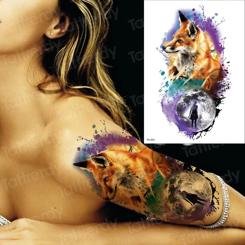 wolf temporary tattoos moon and wolf tattoo arm sleeves for men women body art black big tattoo back chest tatoo waterproof girl
